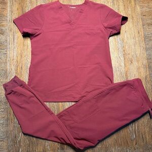 Maroon Medical Scrub Set - V-Neck Top & Pants